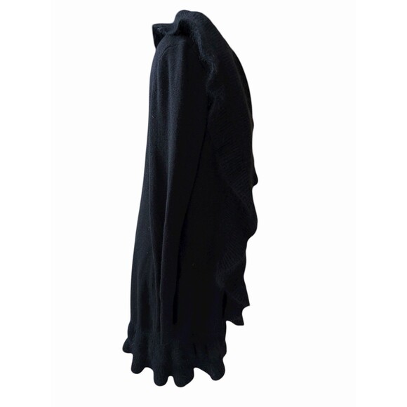 White House Black Market Cardigan Sz M Black Ruffle Open Front Rabbit Hair Wool - Picture 6 of 10